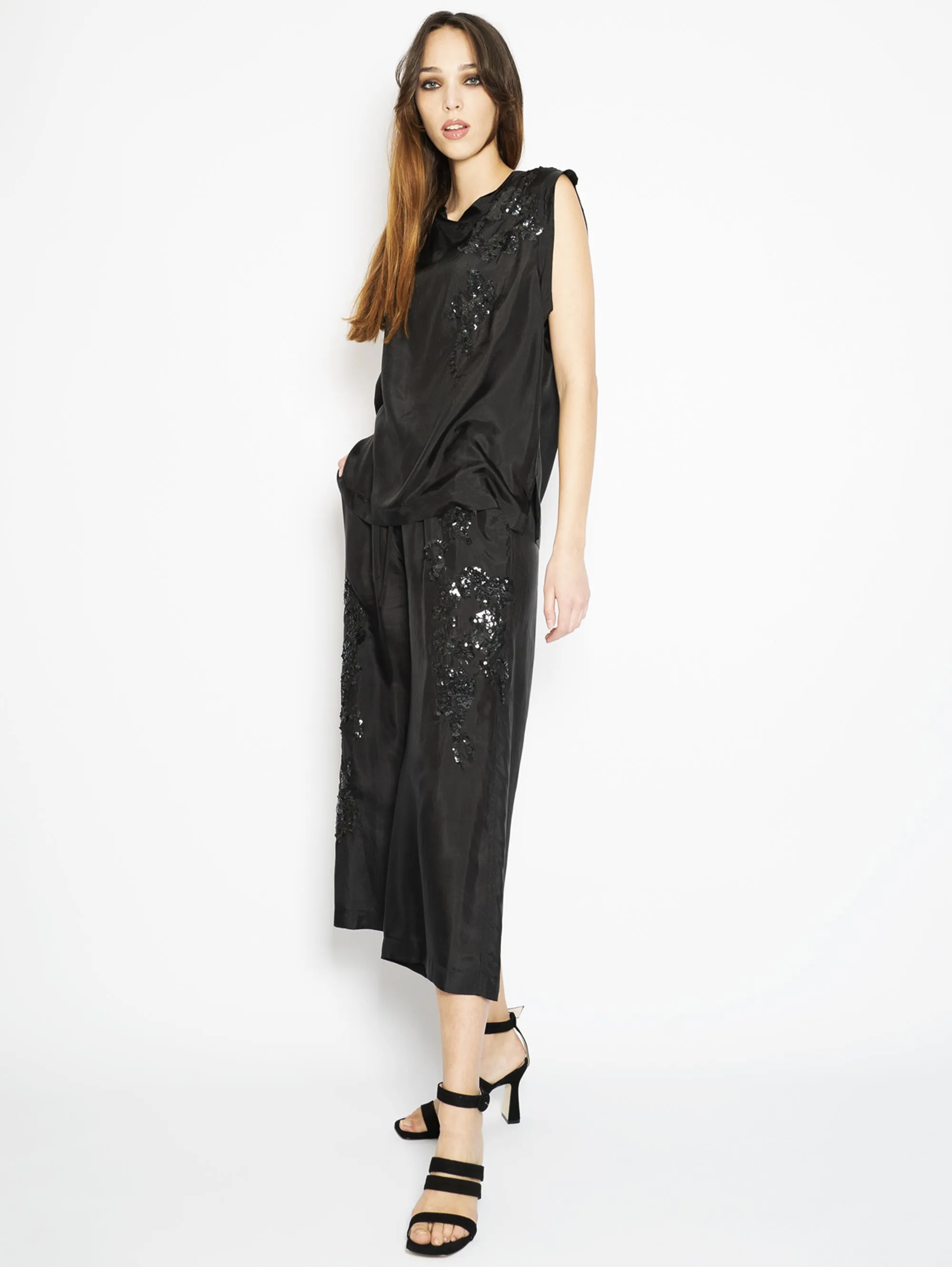 Blusa in Seta e Paillettes Nero
