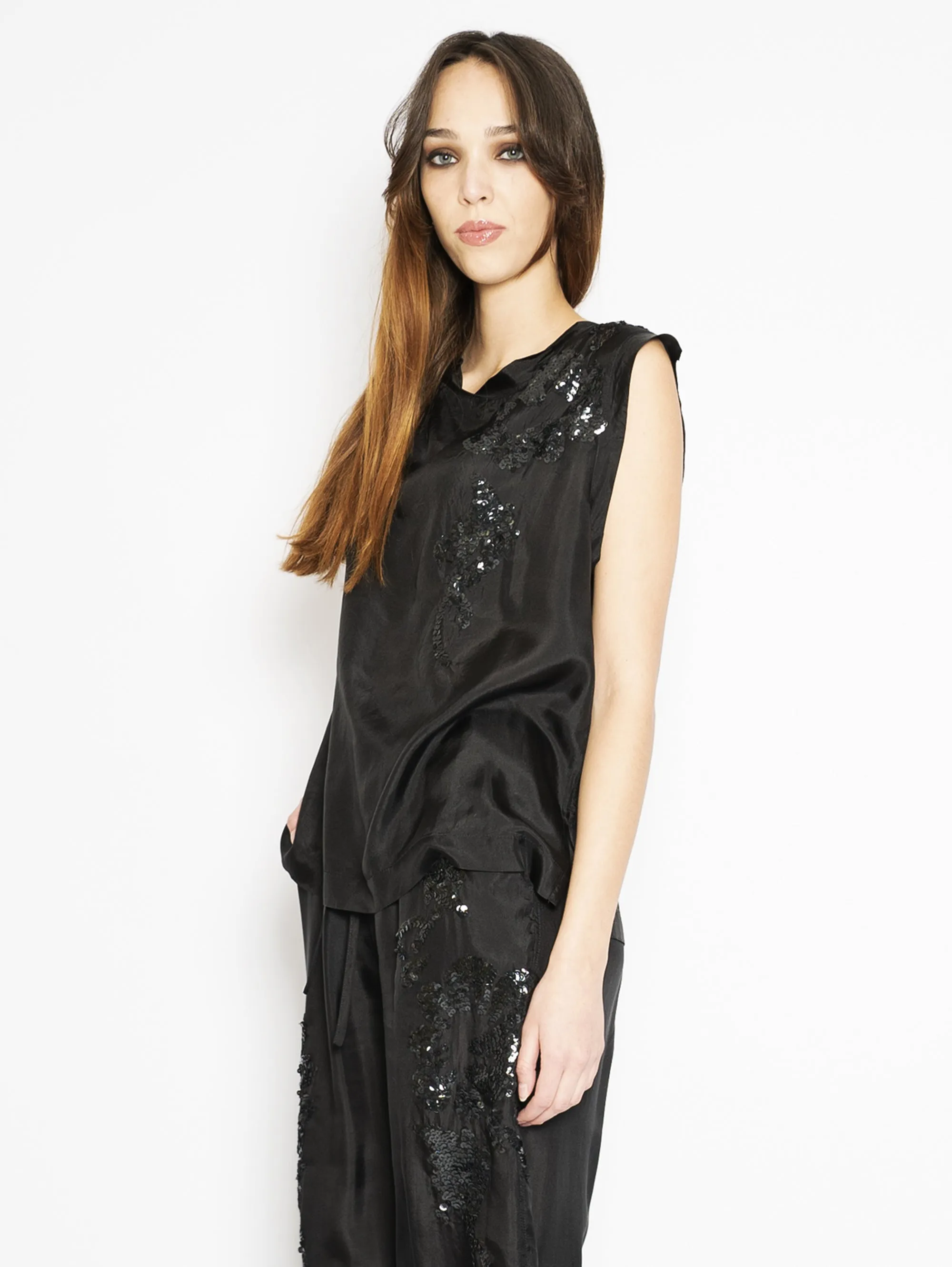 Blusa in Seta e Paillettes Nero