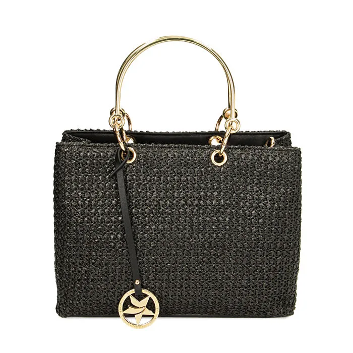 Borsa a mano nera in paglia