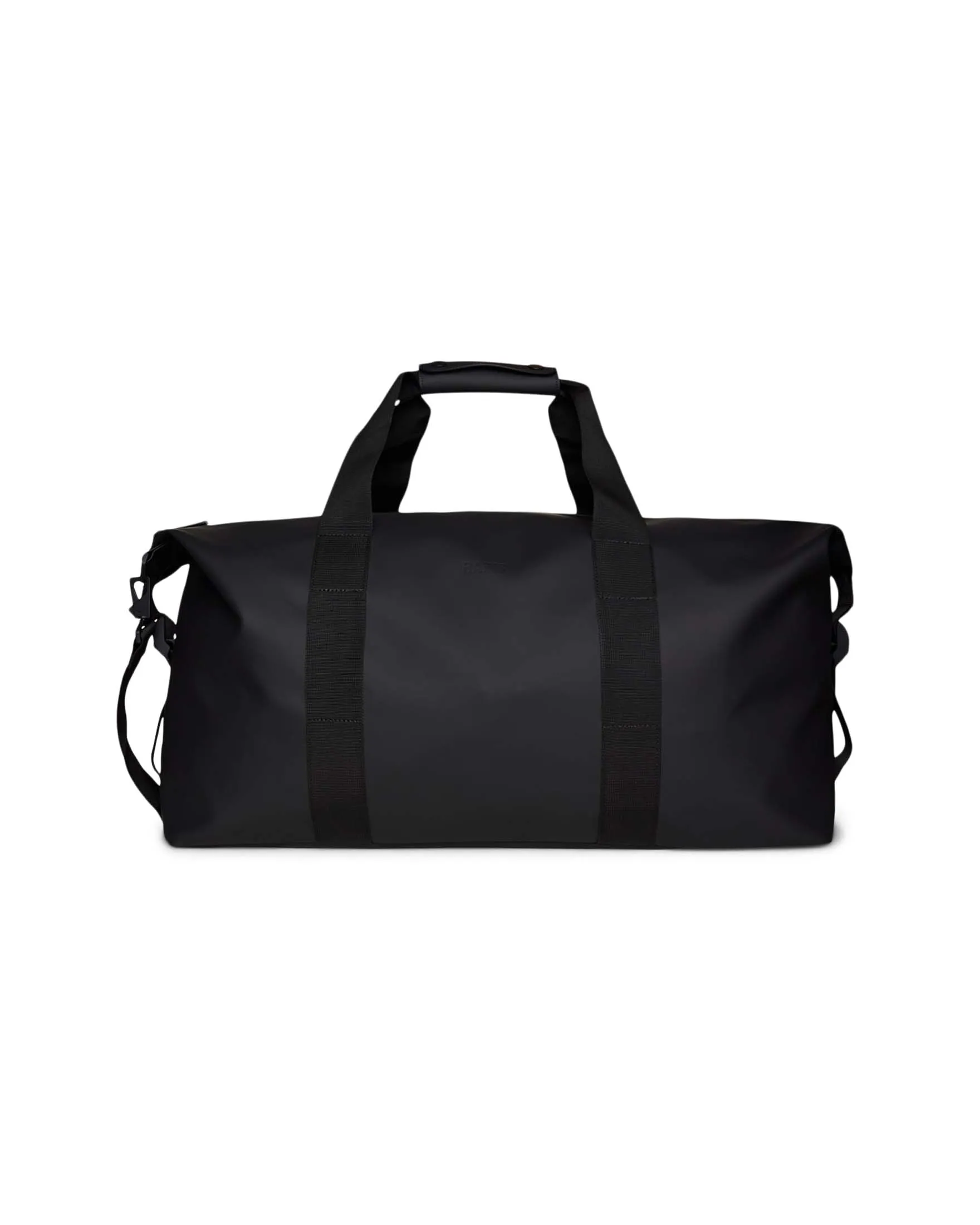 Borsa Weekend Bag Large nera in tessuto impermeabile effetto gommato con tracolla removibile