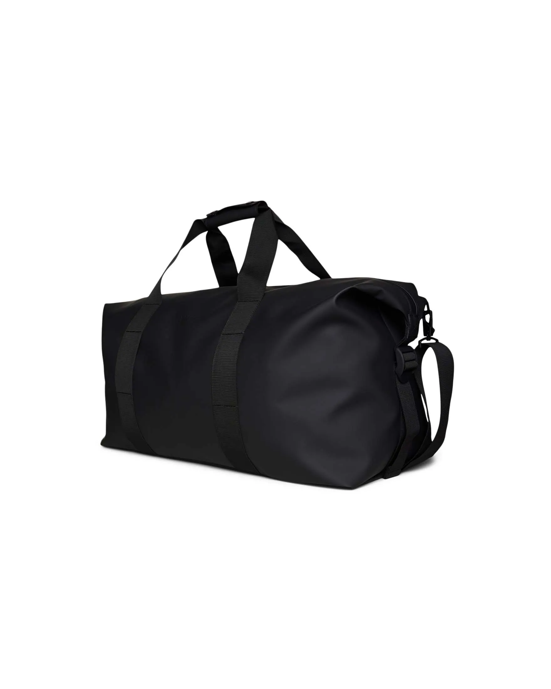 Borsa Weekend Bag Large nera in tessuto impermeabile effetto gommato con tracolla removibile