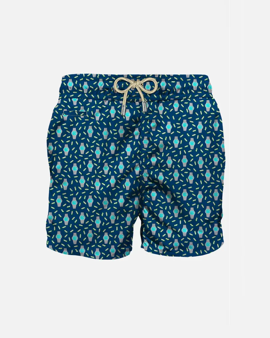 Boxer mare blu con stampa orologi