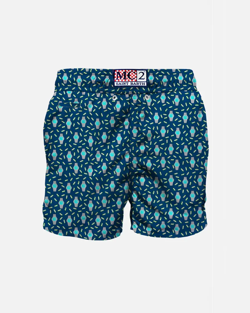 Boxer mare blu con stampa orologi