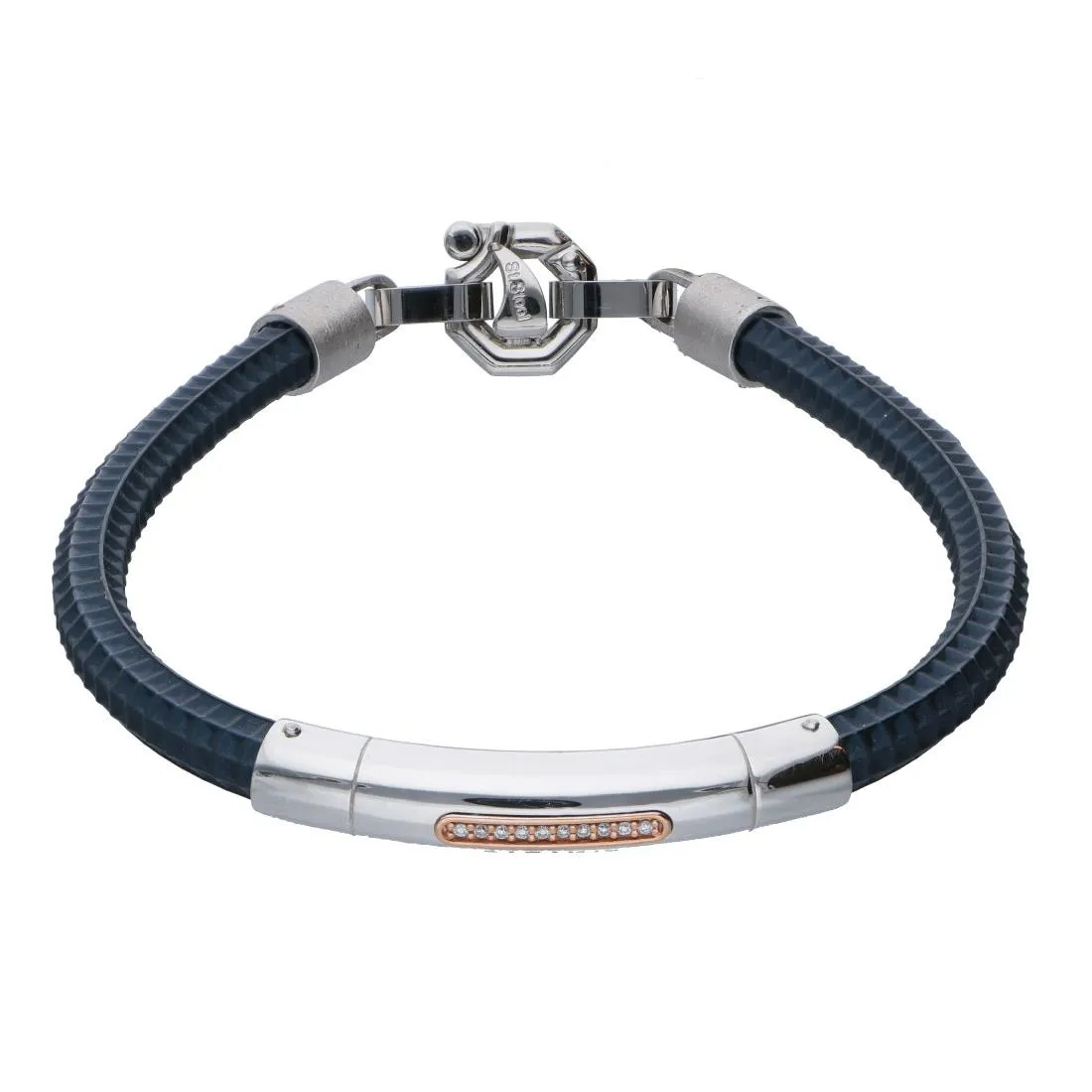 Bracciale uomo in argento e oro rosa con diamanti ct. 0,07