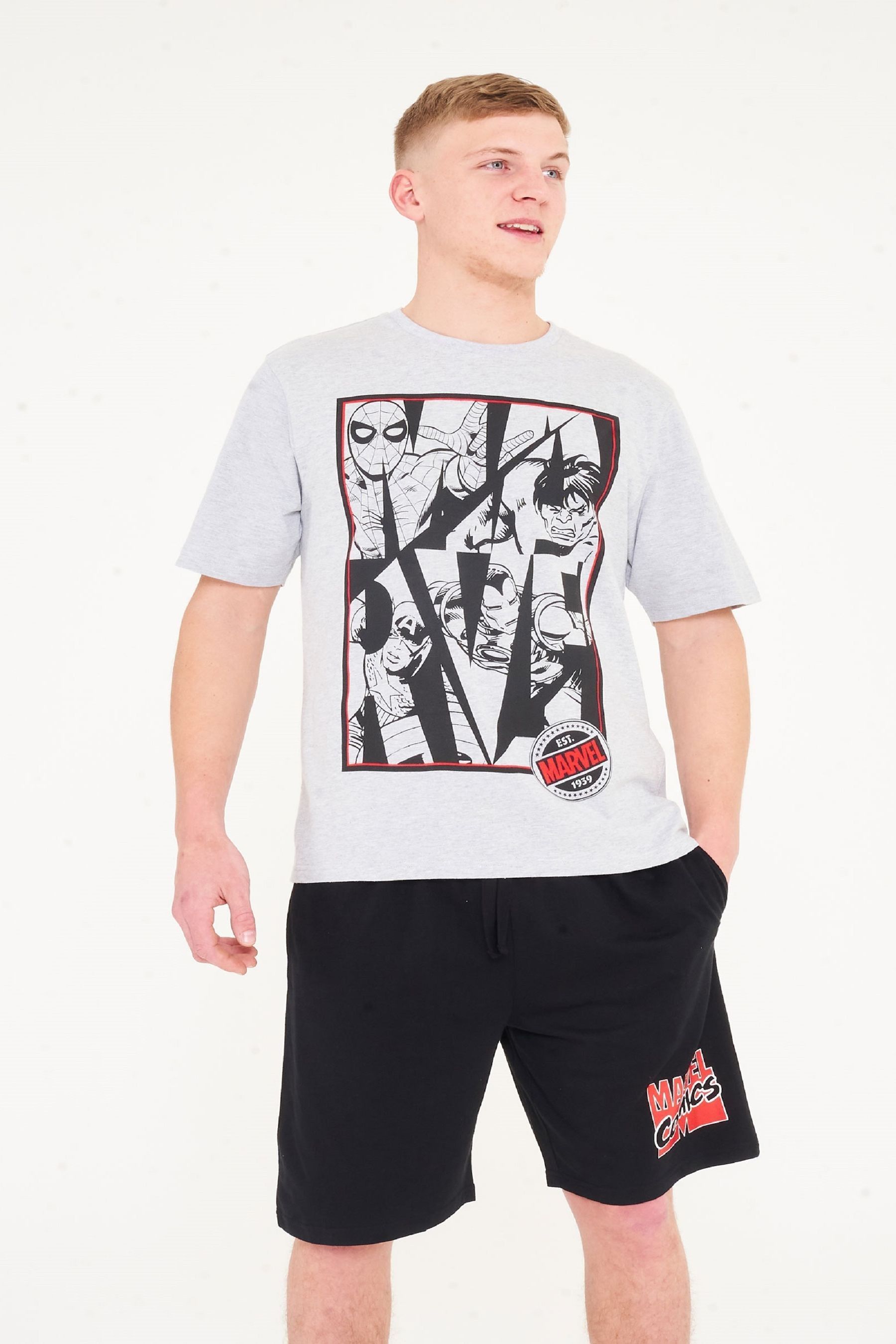Brand Threads Marvel - Pigiama corto Uomo a fumetti