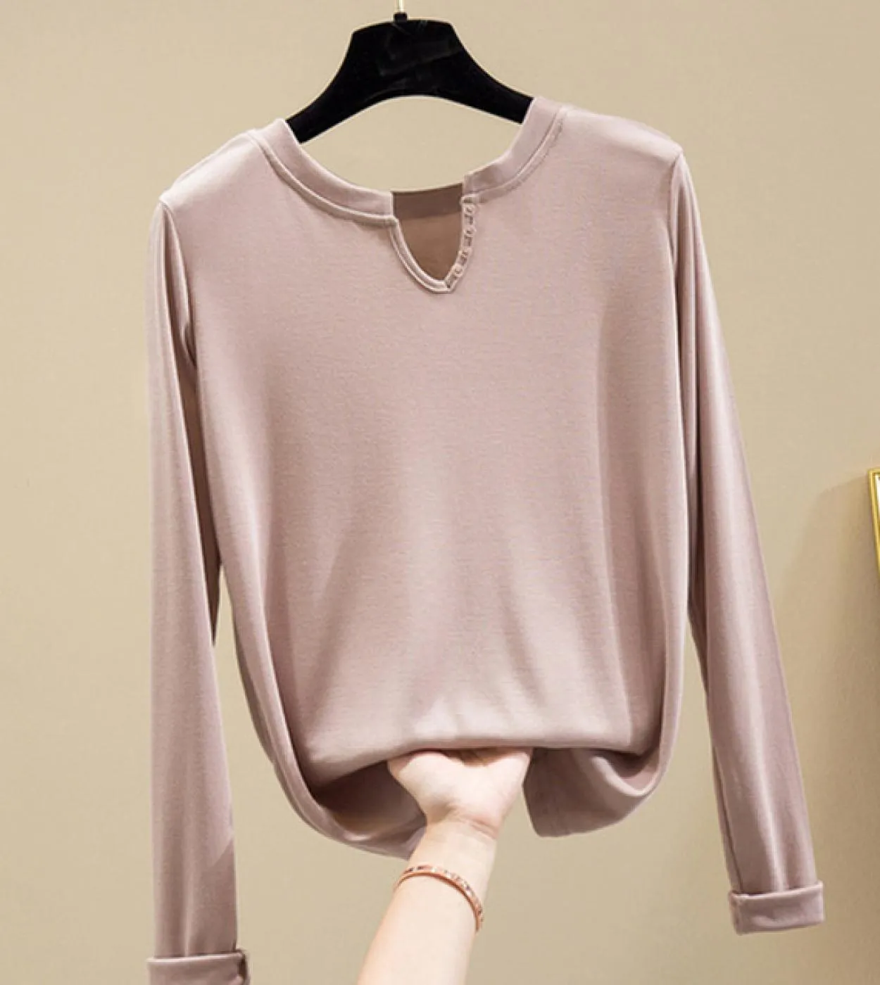 Camicetta a maniche lunghe in cotone con scollo a V manica lunga nuova camicetta da donna in tinta unita slim fit camicia da don