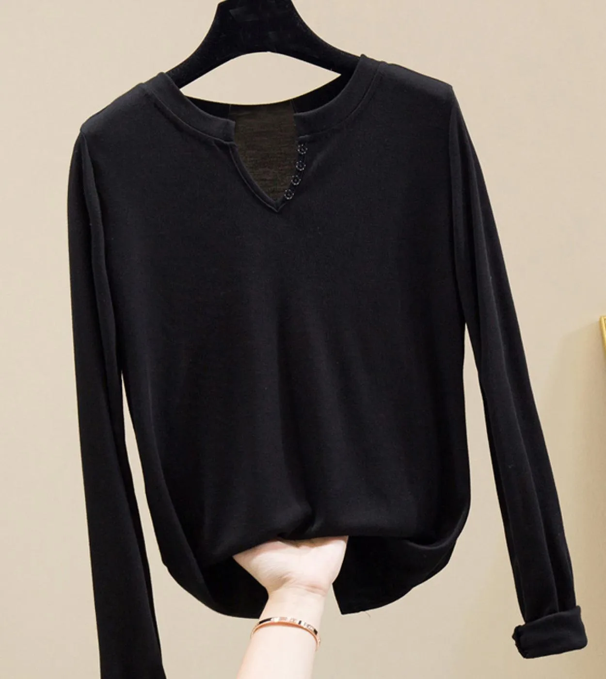 Camicetta a maniche lunghe in cotone con scollo a V manica lunga nuova camicetta da donna in tinta unita slim fit camicia da don