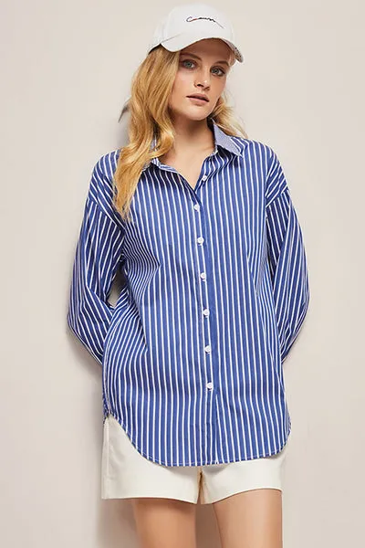 Camicia blu oversize donna popeline