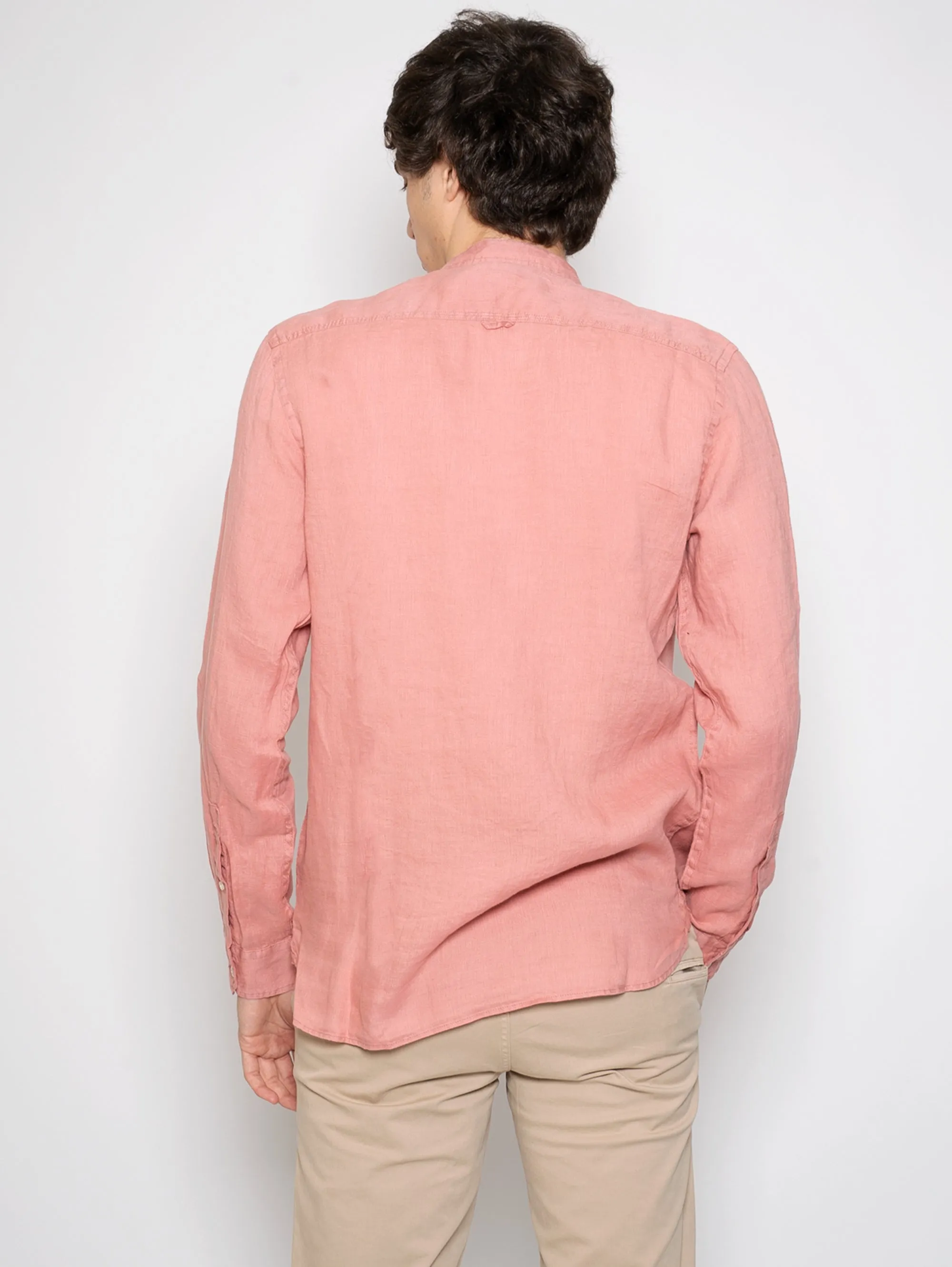Camicia Coreana in Lino Rosa