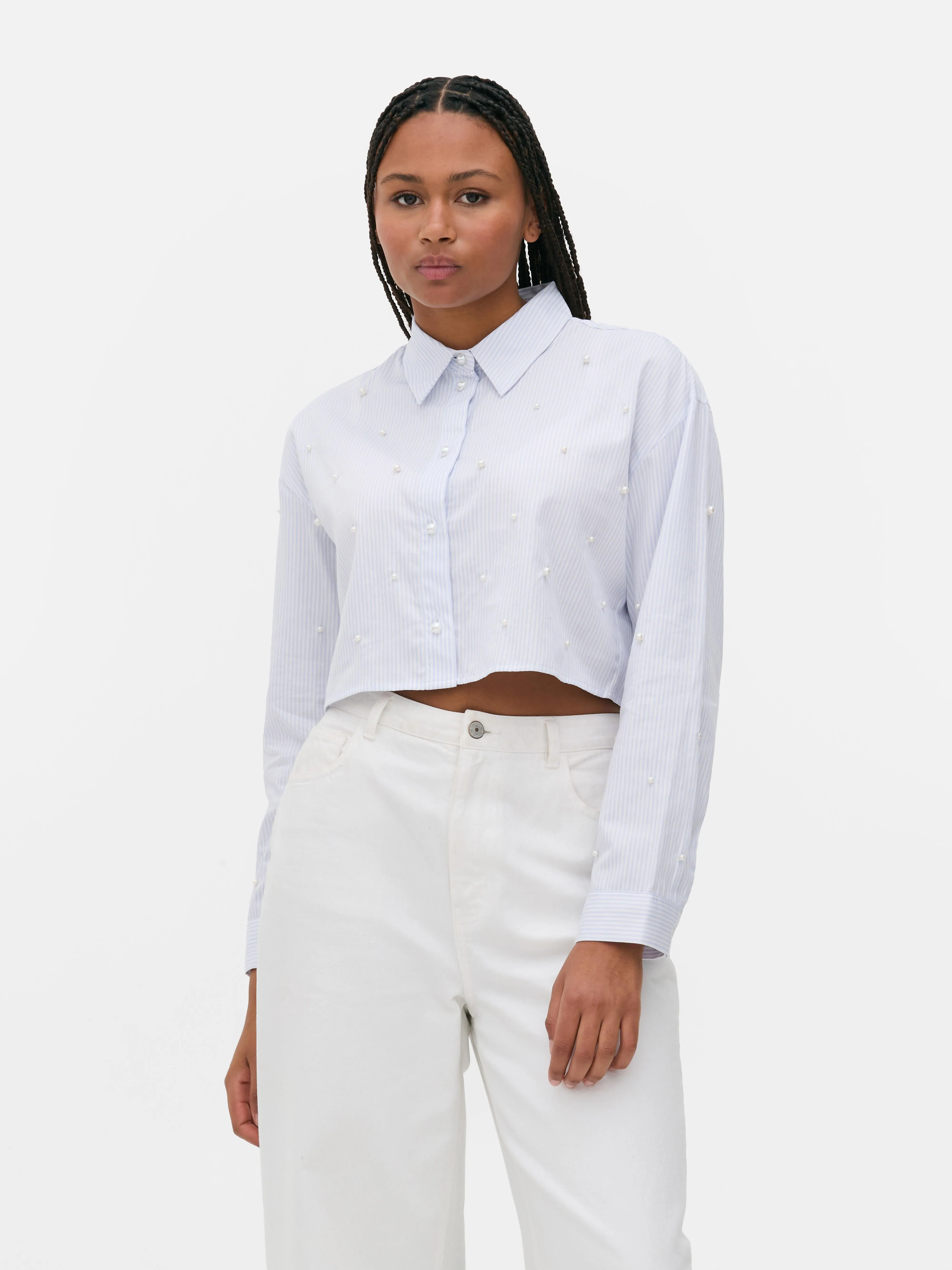 Camicia corta decorata con perle