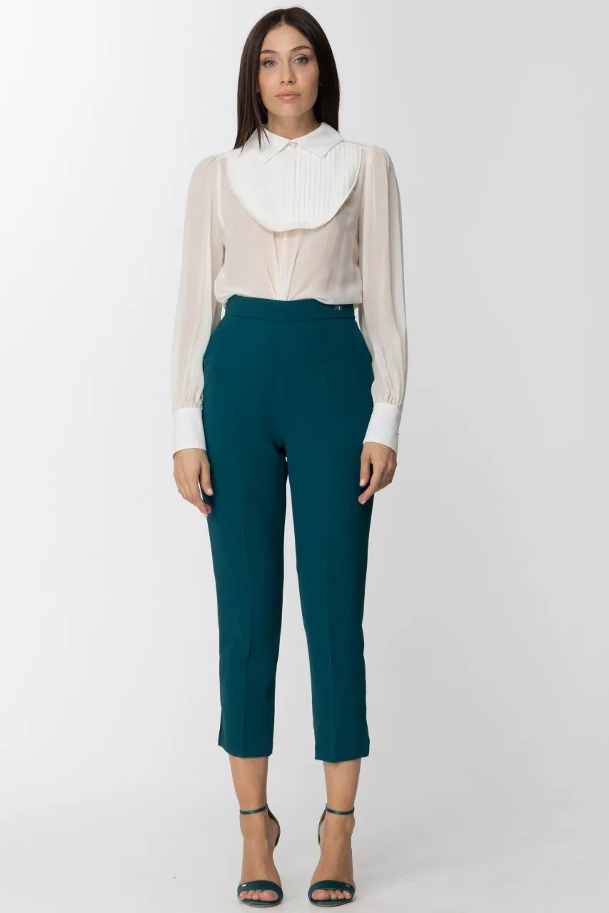 Camicia in seta con plastron plisstettato Avorio