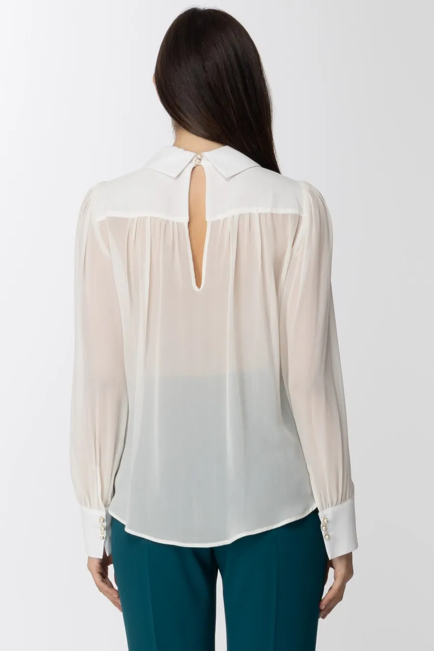 Camicia in seta con plastron plisstettato Avorio