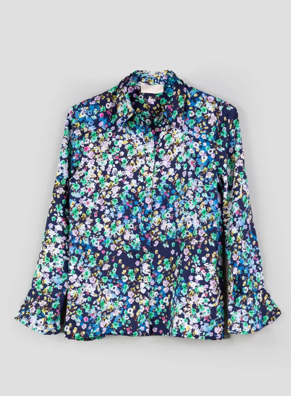 Camicia in tessuto stampato fiori fondo blu - iBlues