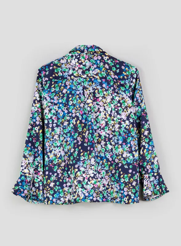Camicia in tessuto stampato fiori fondo blu - iBlues