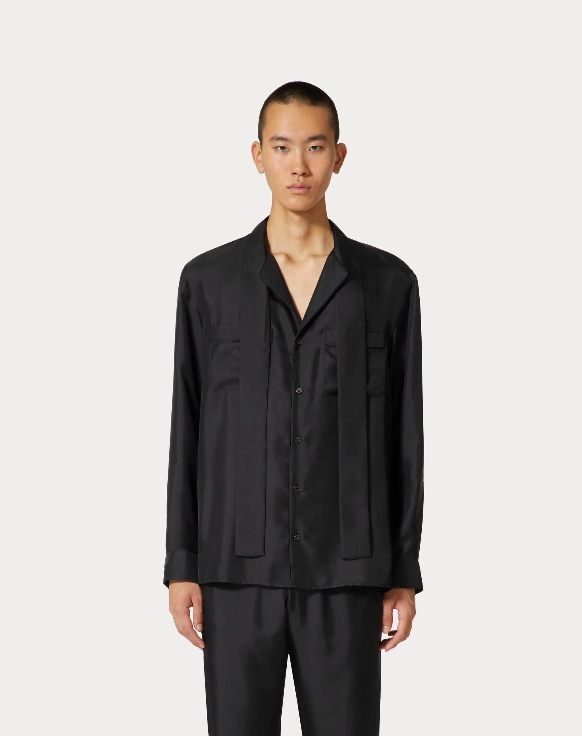 CAMICIA PIGIAMA IN SETA CON COLLO A SCIARPA