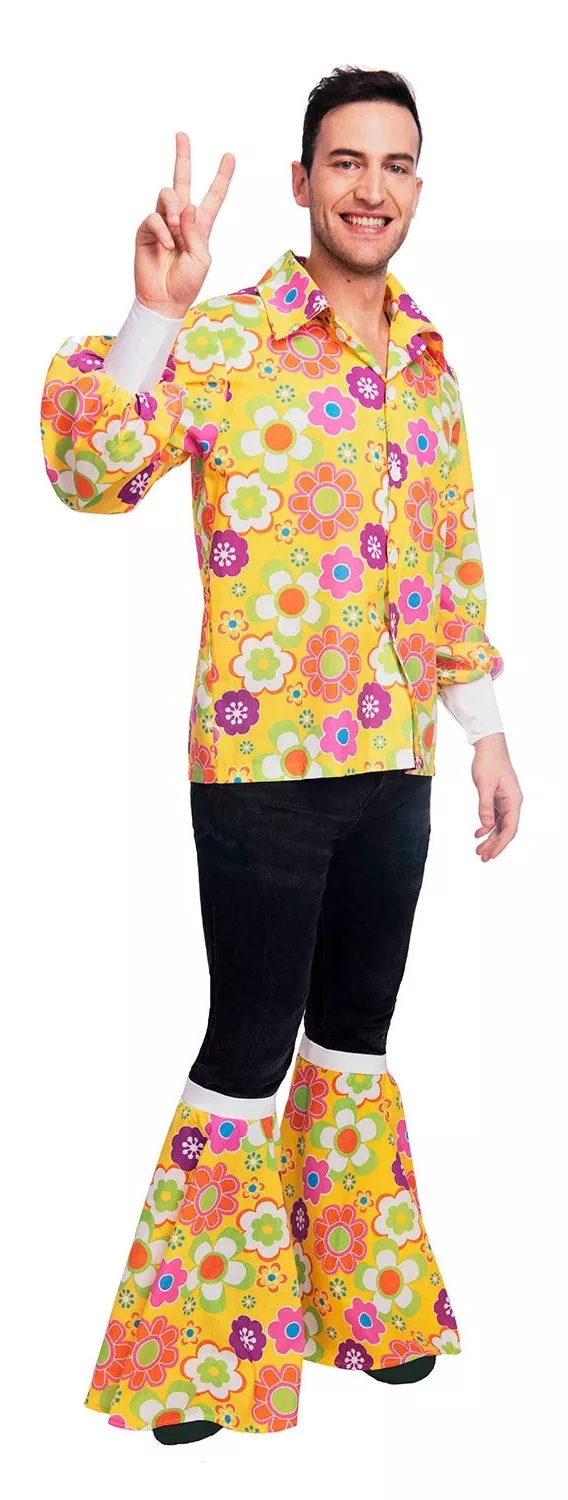 Camicia power flower anni '70 con polsini
