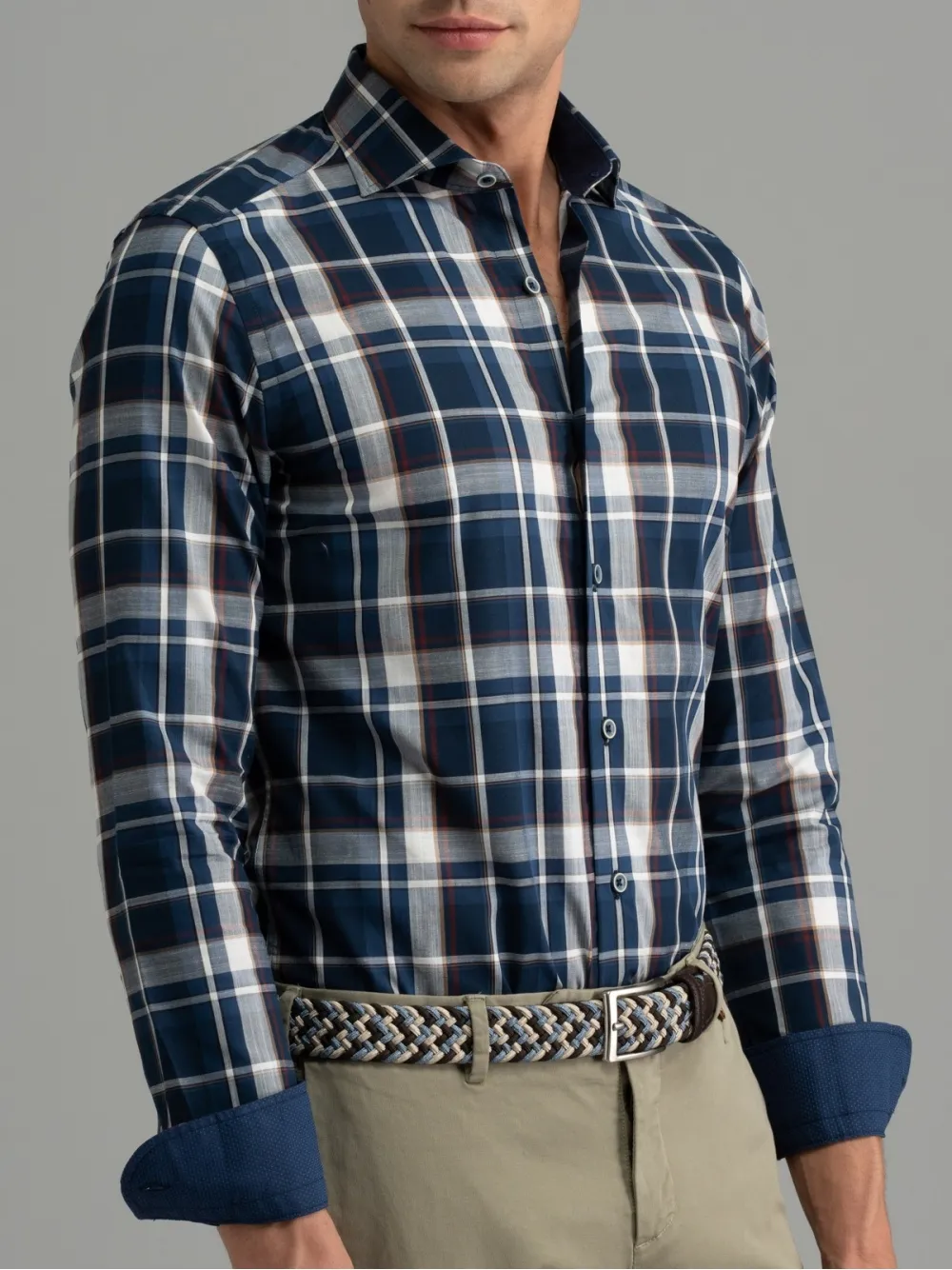 Camicia uomo madras collo semi francese