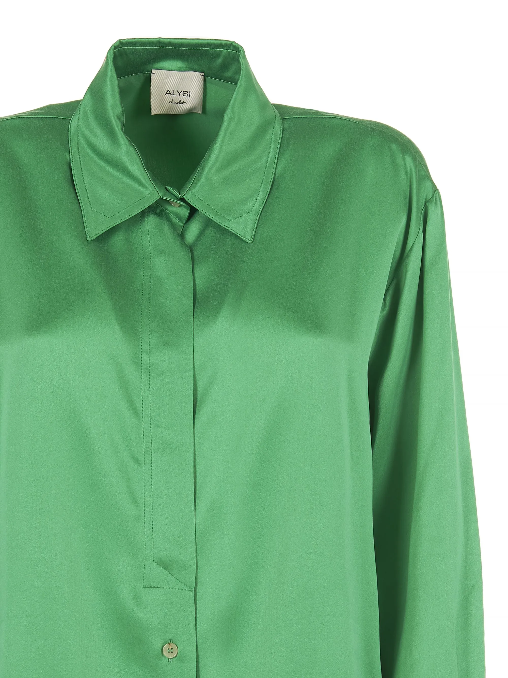 CAMICIA VERDE IN SATIN DI SETA