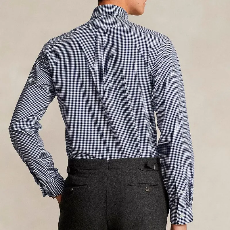 Camicia vichy in popeline stretch con pony 