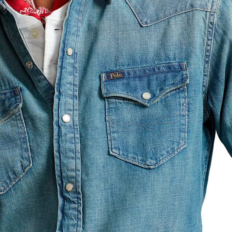 Camicia western in denim washed 