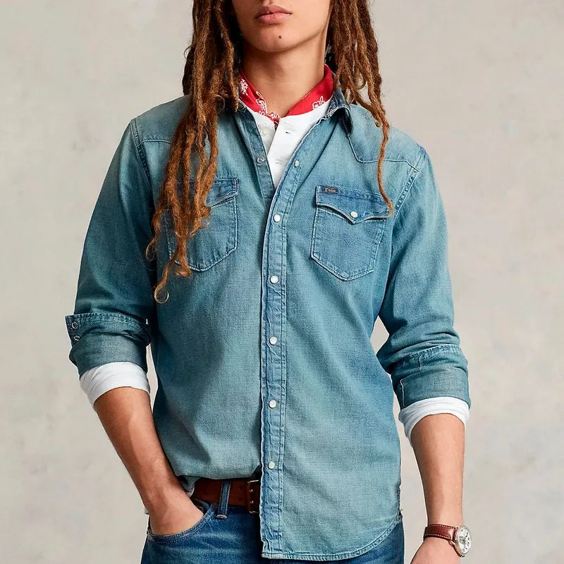 Camicia western in denim washed 