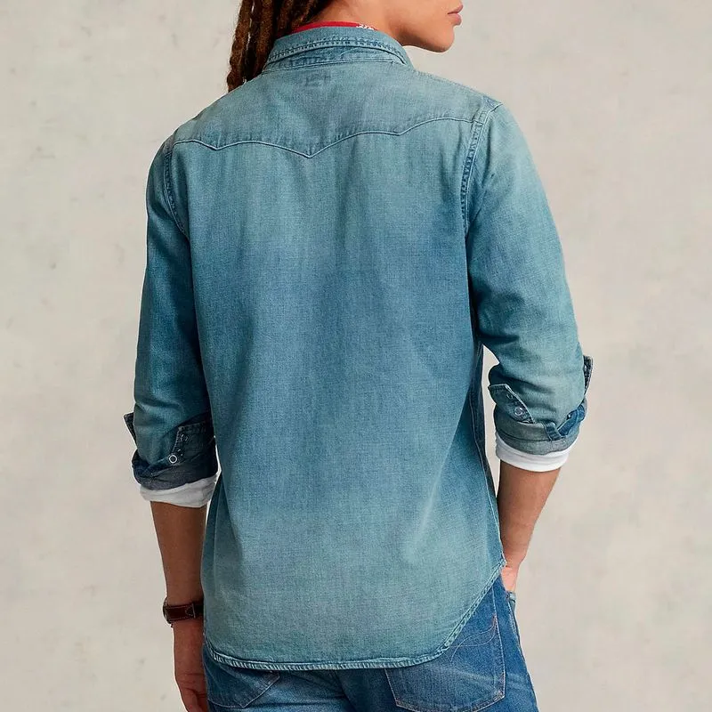 Camicia western in denim washed 
