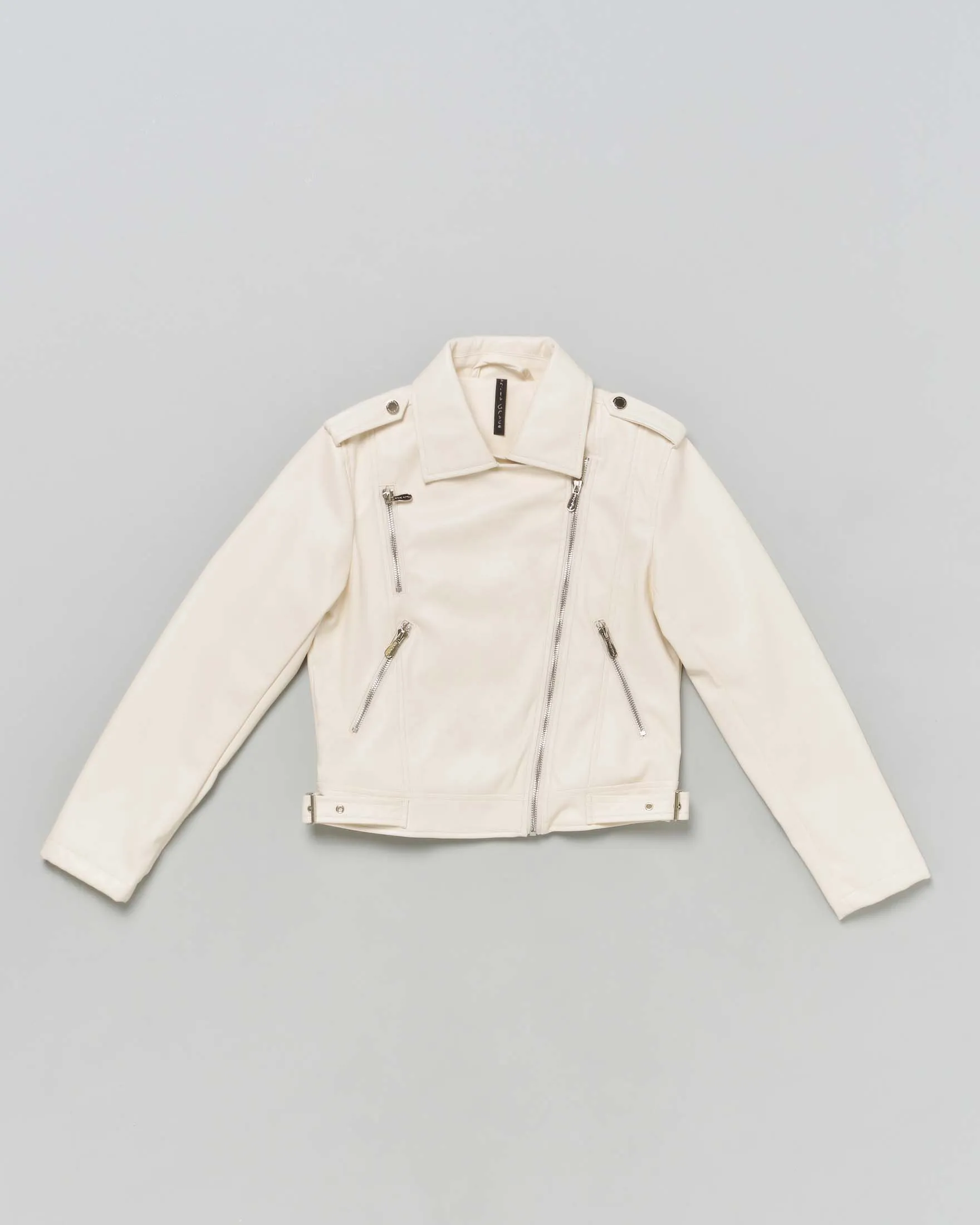 Chiodo in ecopelle panna con zip oblique 10-16 anni