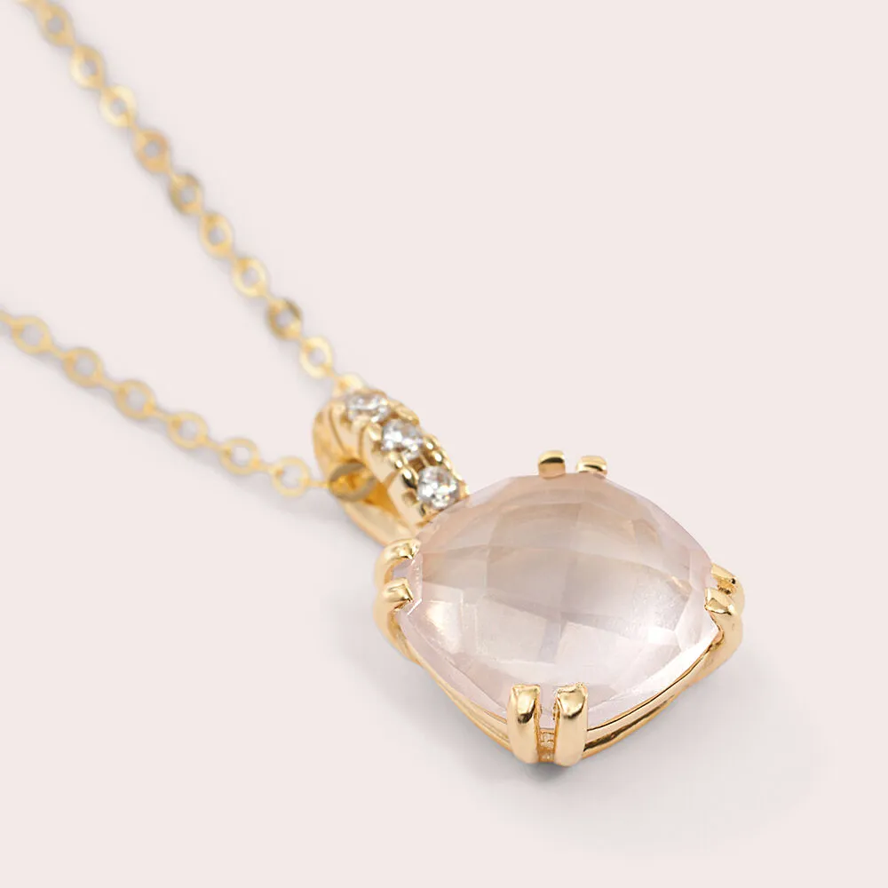 Collana Punto Luce Amélie Oro Giallo 375/1000 Maglia Rolo Quarzo Rosa Cubic Zirconia Bianco 40 + 2 cm 1419220