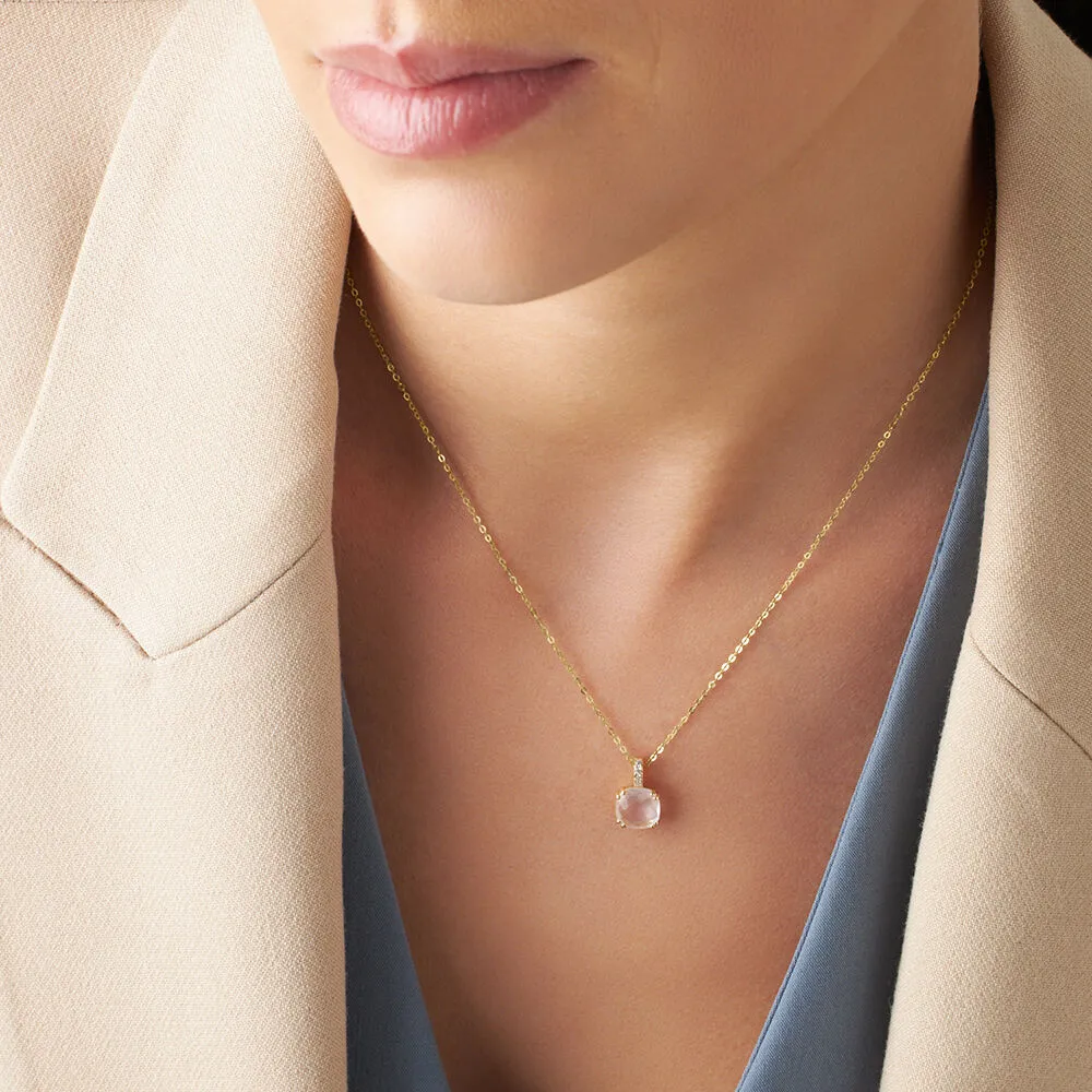 Collana Punto Luce Amélie Oro Giallo 375/1000 Maglia Rolo Quarzo Rosa Cubic Zirconia Bianco 40 + 2 cm 1419220