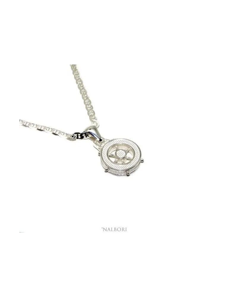 Collana timone e maglia marina argento 925 per uomo catena e ciondolo