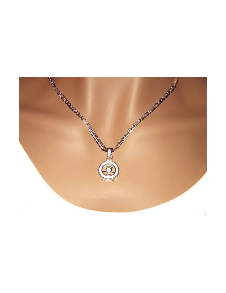 Collana timone e maglia marina argento 925 per uomo catena e ciondolo