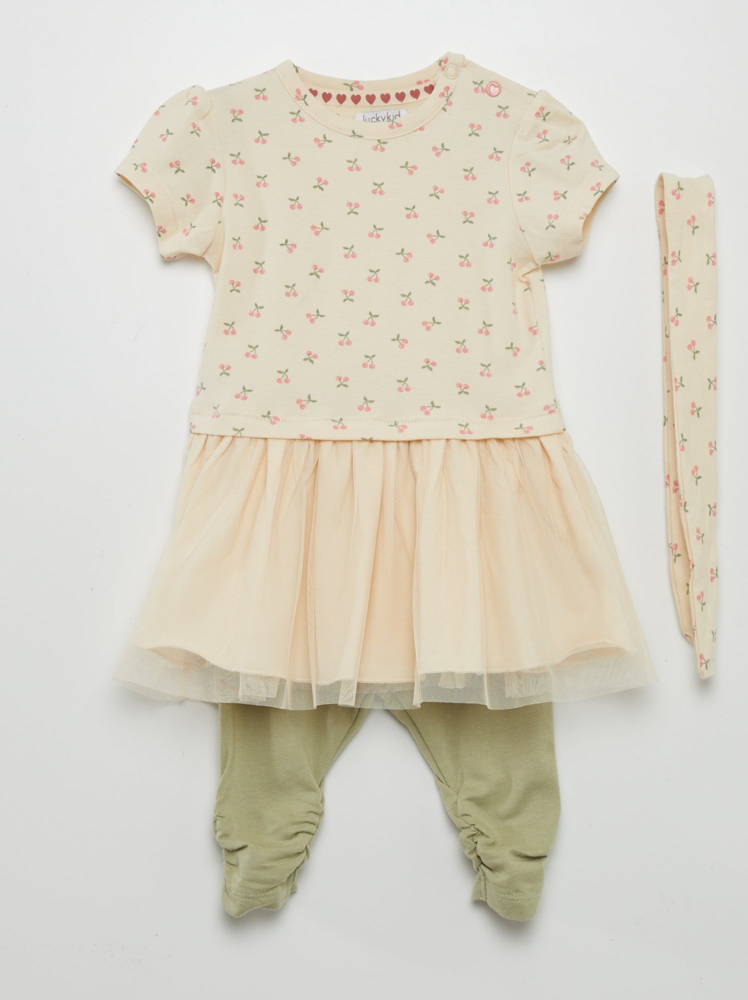 Completo abito + leggings + fascia - 3 pezzi - BEIGE