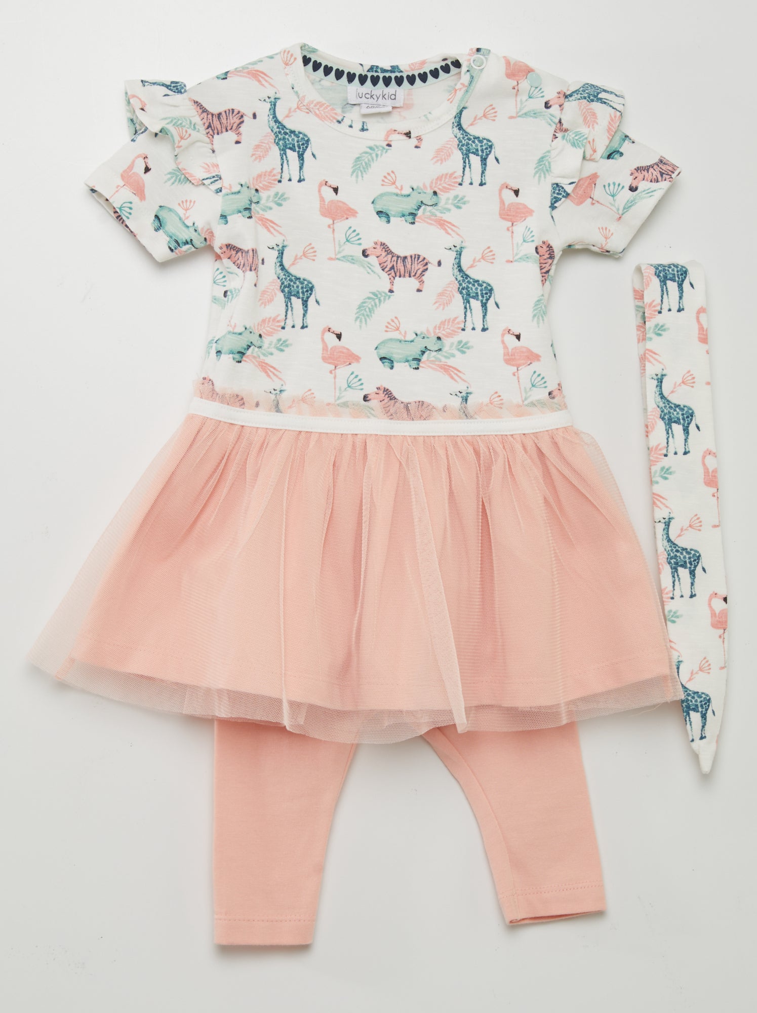 Completo abito + leggings + fascia - 3 pezzi - BIANCO