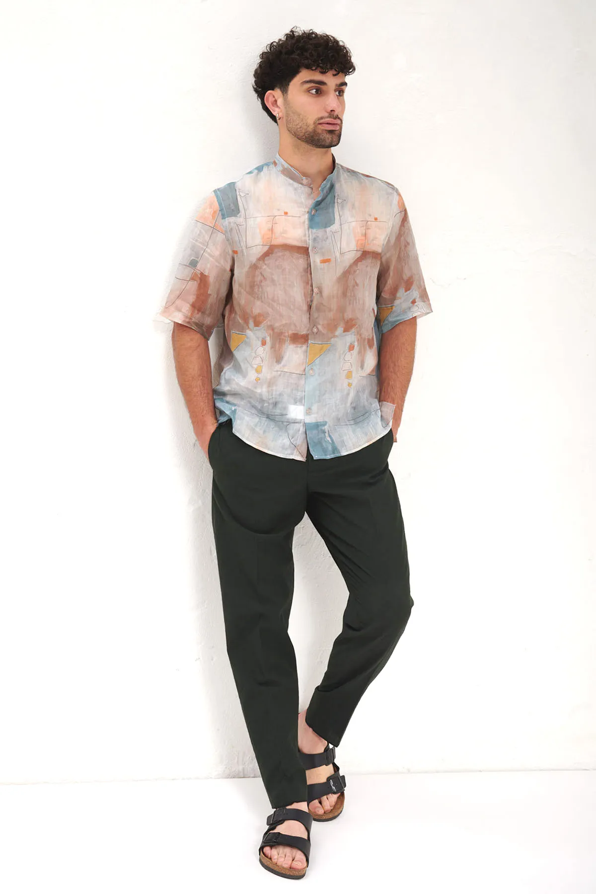 Costumein Camicia coreana a manica corta con disegno astratto