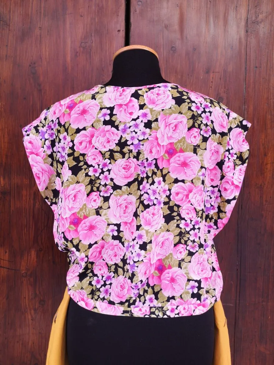 Crop top sartoriale in pura seta fantasia floreale