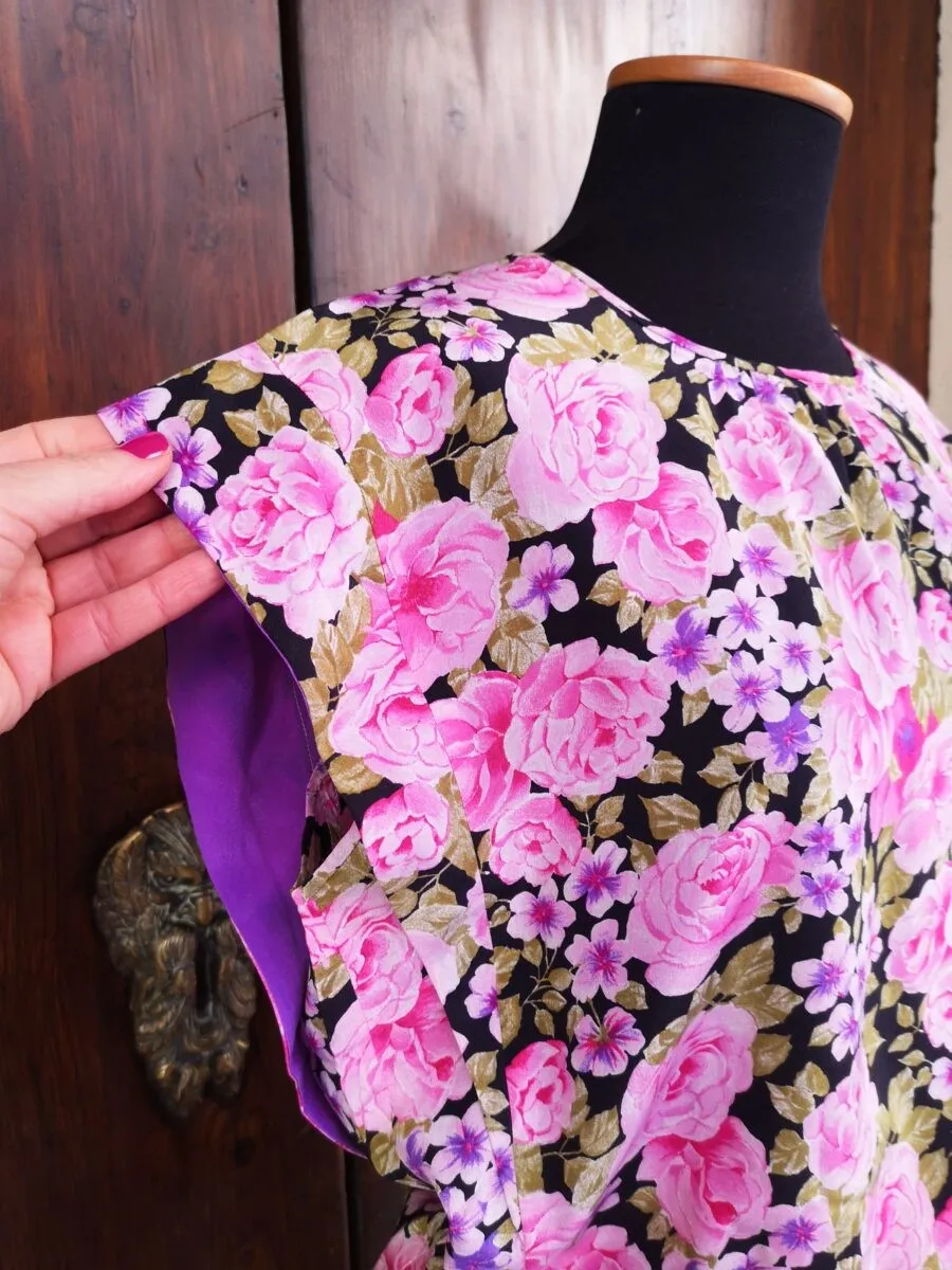 Crop top sartoriale in pura seta fantasia floreale