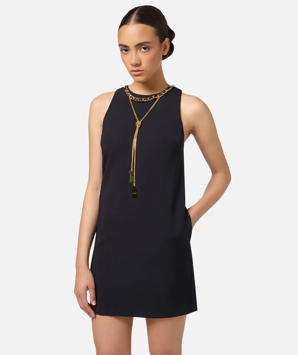 ELISABETTA FRANCHI--Miniabito boxy in crêpe con collana