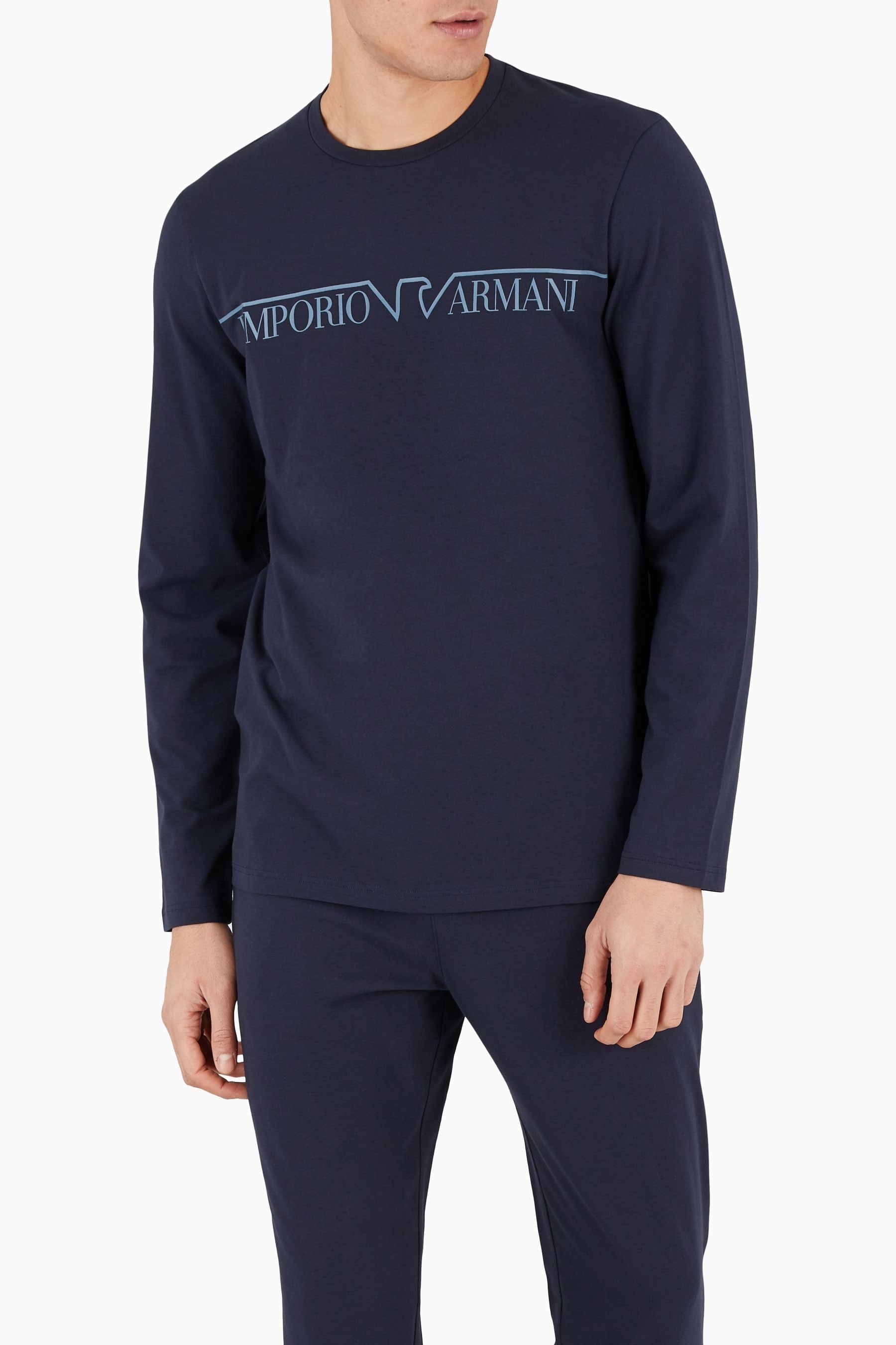 Emporio Armani - Blu navy - Pigiama lungo con logo