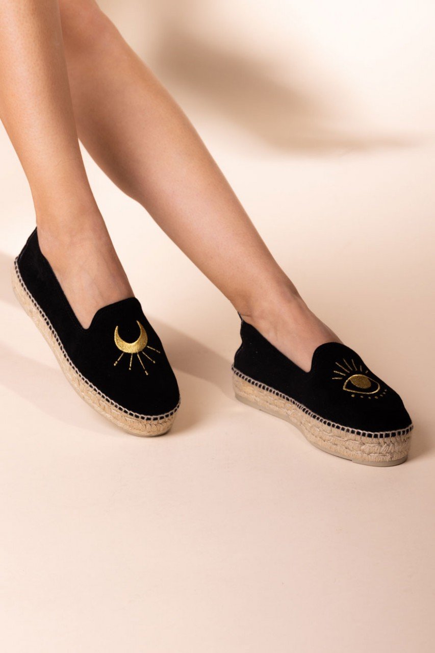 Espadrillas con ricamo Black/Gold