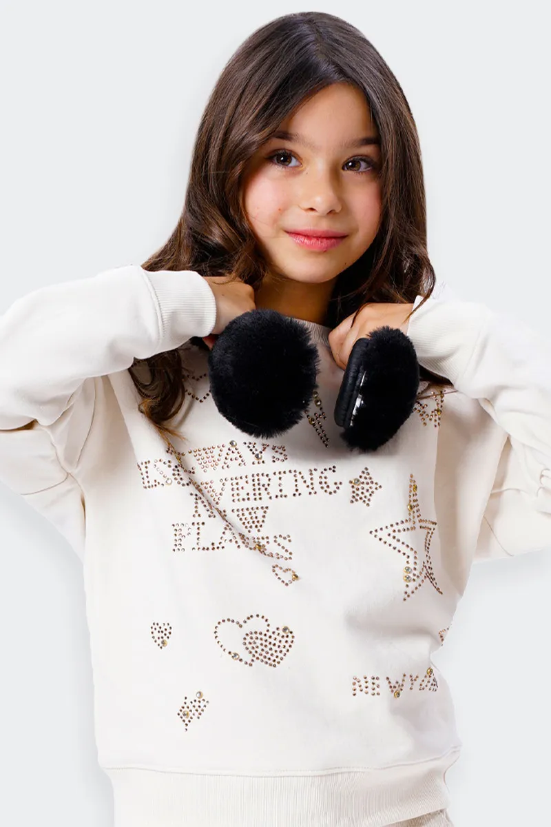 FELPA PANNA CON STRASS BAMBINA