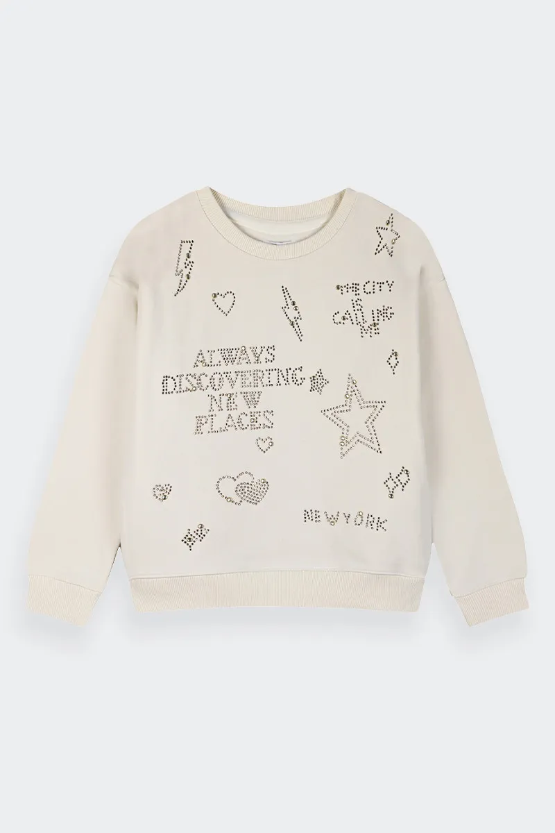 FELPA PANNA CON STRASS BAMBINA