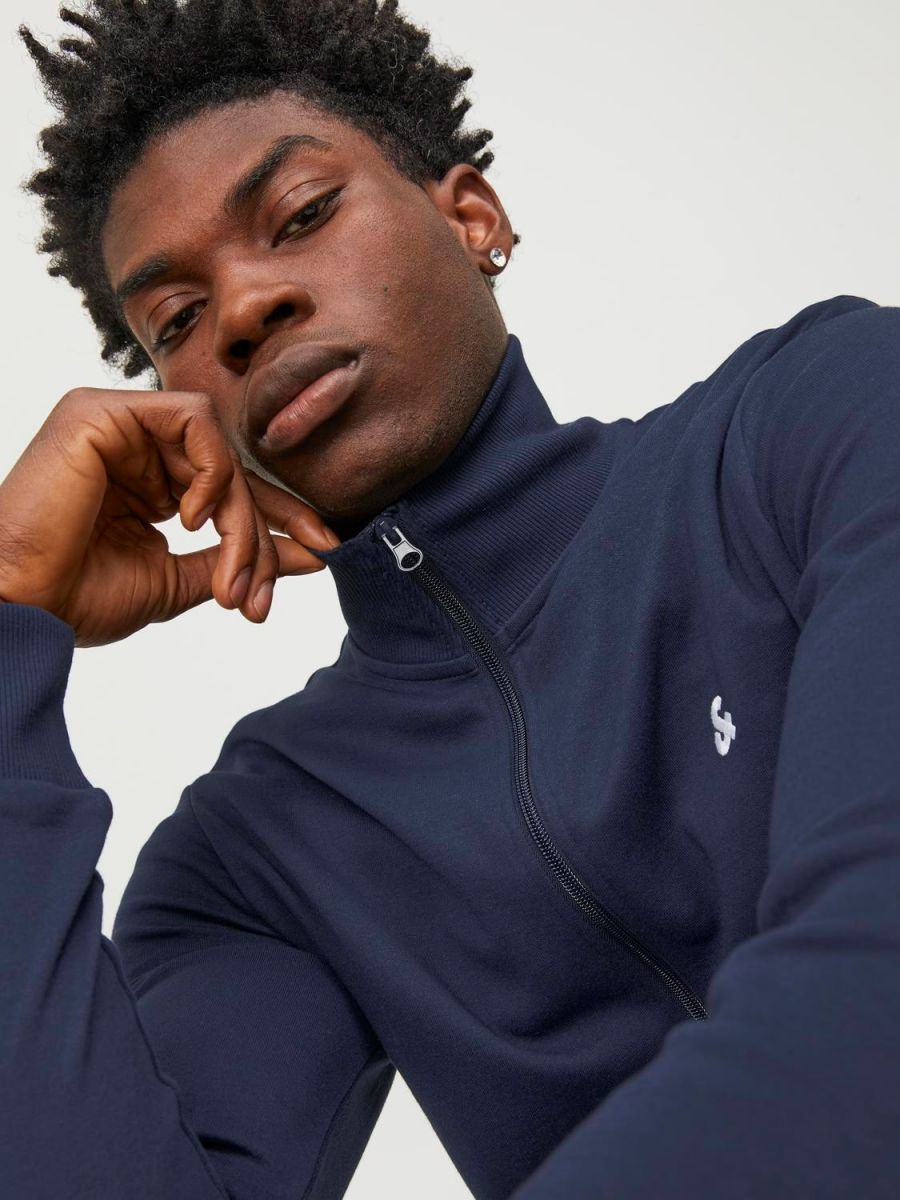 FELPA Uomo JACK&JONES 12250737 PAULOS SWEAT ZIP NAVY BLAZER