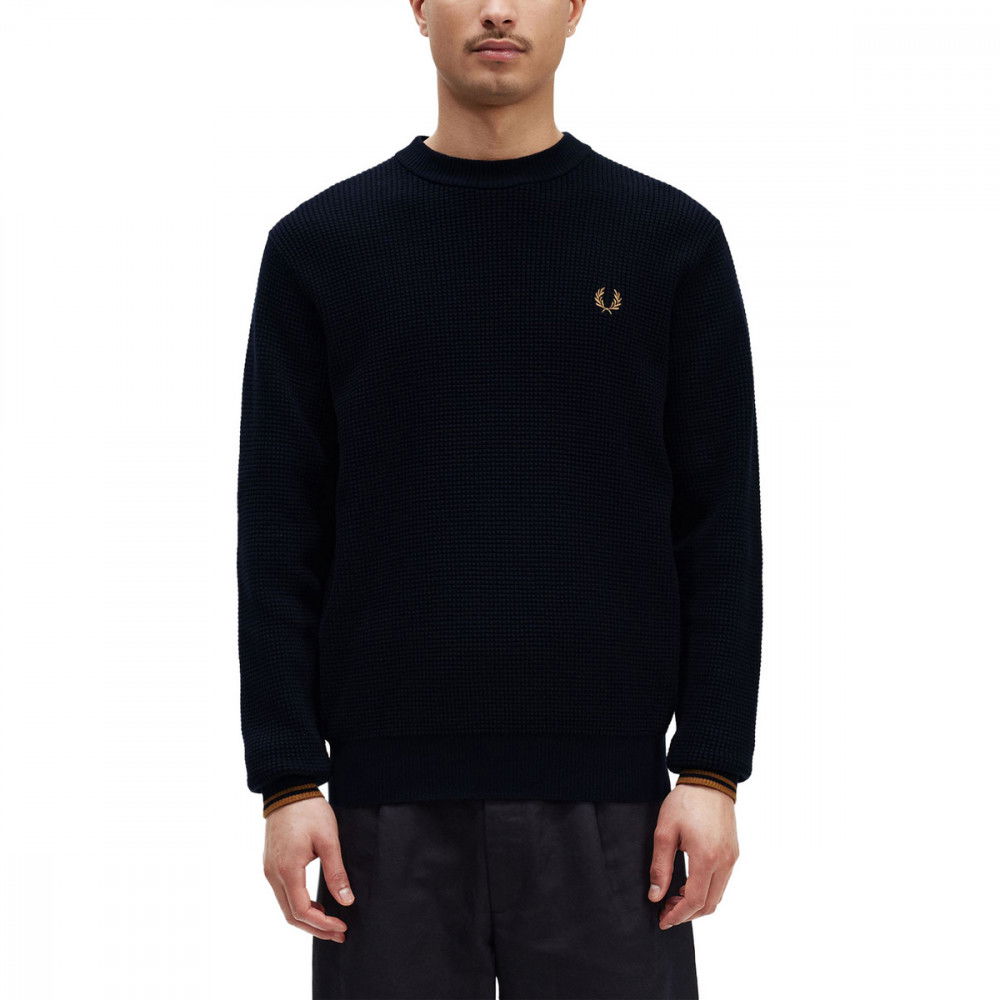 FRED PERRY MAGLIONE GIROCOLLO IN COTONE WAFFLE