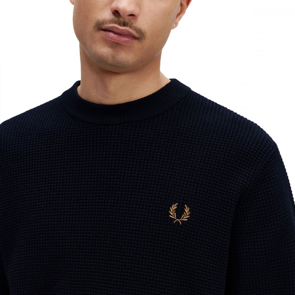 FRED PERRY MAGLIONE GIROCOLLO IN COTONE WAFFLE