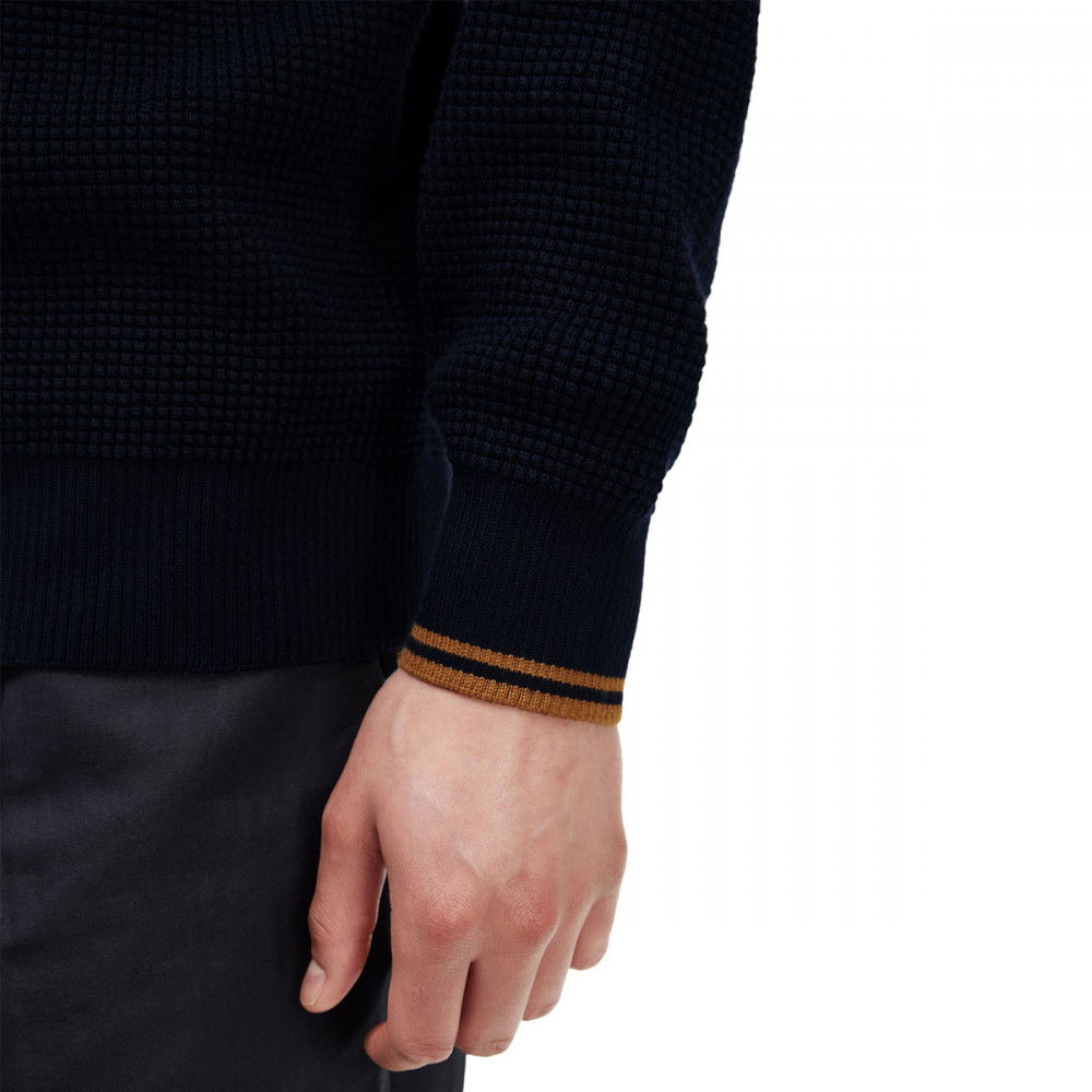 FRED PERRY MAGLIONE GIROCOLLO IN COTONE WAFFLE