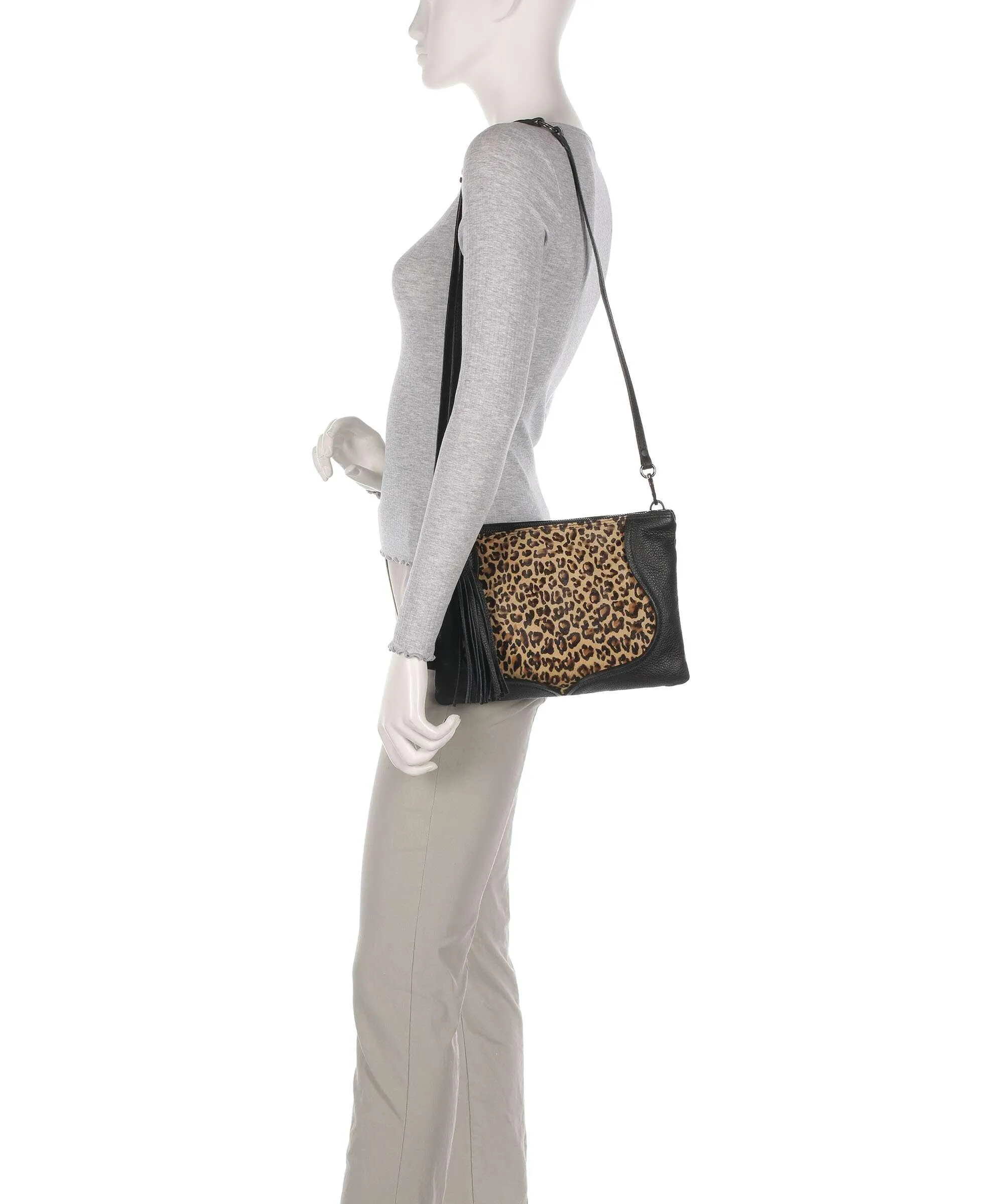  Gabs Texas Beyonce Borsa a spalla pelle di vitello grana, pelliccia nero  