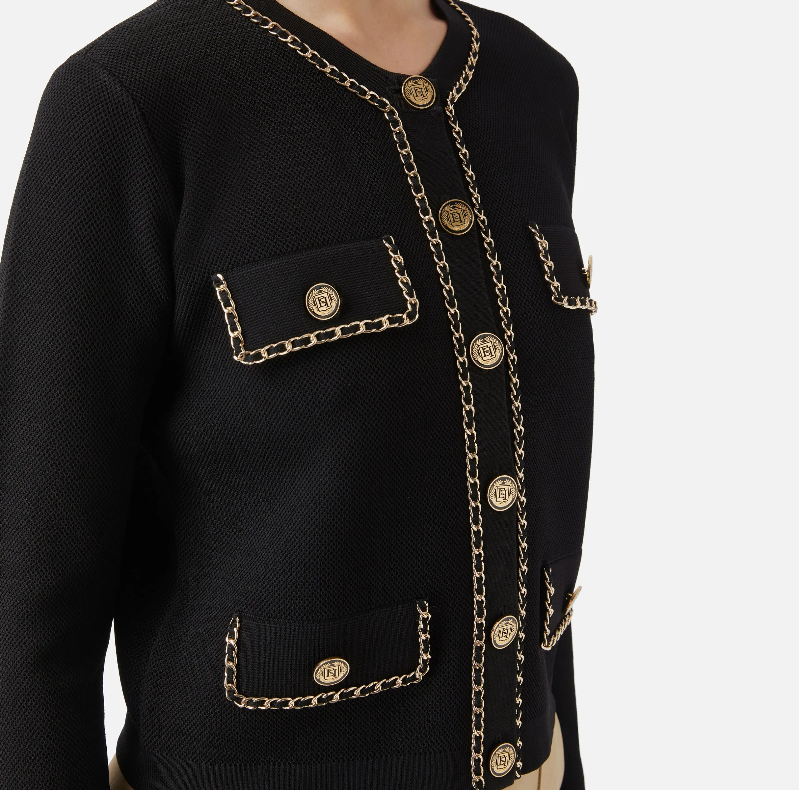 Giacca Cropped Viscosa Catena Nero Elisabetta Franchi