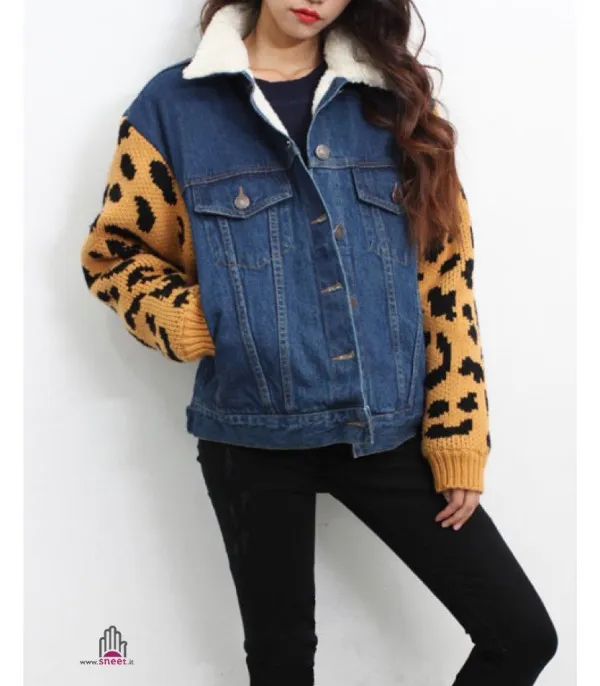 Giacca jeans maniche leopard - Dream Shop