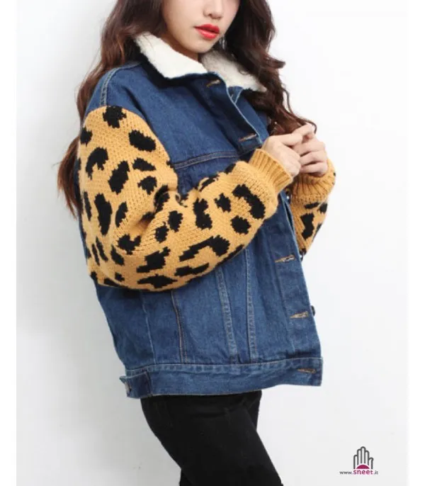 Giacca jeans maniche leopard - Dream Shop