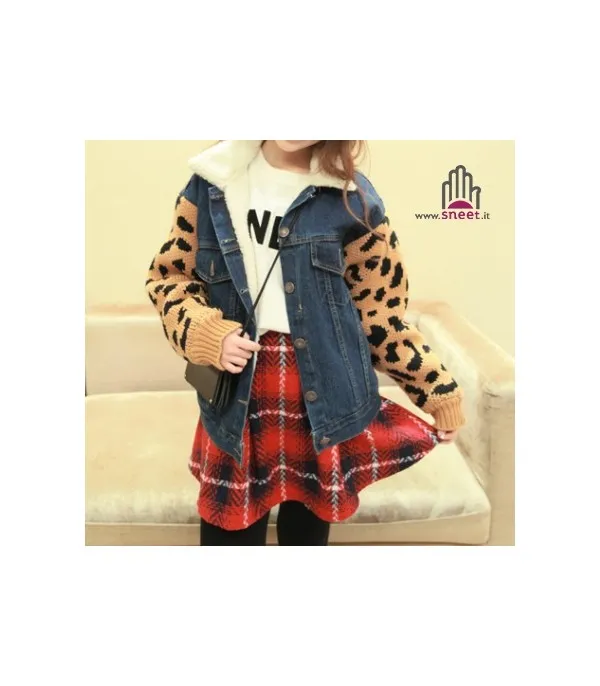 Giacca jeans maniche leopard - Dream Shop